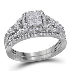 1 CTW Princess Diamond Cluster Bridal Engagement Ring 14KT White Gold - REF-82W4K