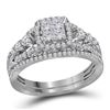 Image 1 : 1 CTW Princess Diamond Cluster Bridal Engagement Ring 14KT White Gold - REF-82W4K