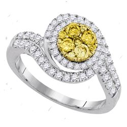 0.98 CTW Yellow Diamond Halo Cluster Swirl Ring 14KT White Gold - REF-116W9K