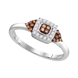 0.20 CTW Brown Color Diamond Square Cluster Ring 10KT White Gold - REF-18F2N