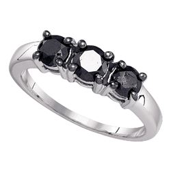 1.04 CTW Black Color Diamond 3-stone Bridal Ring 10KT White Gold - REF-22H4M