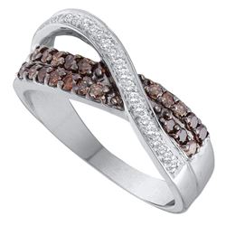 0.49 CTW Cognac-brown Color Diamond Crossover Ring 14KT White Gold - REF-49F5N