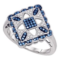 0.25 CTW Blue Color Diamond Square Cluster Ring 10KT White Gold - REF-34N4F