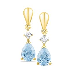 1.72 CTW Created Blue Swiss Topaz & Diamond Dangle Earrings 10KT Yellow Gold - REF-19H4M