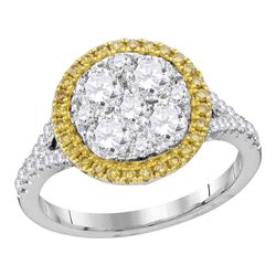 1.63 CTW Yellow Diamond Cluster Bridal Engagement Ring 18KT White Gold - REF-337Y4X