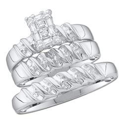 0.10 CTW His & Hers Diamond Cluster Matching Bridal Ring 10KT White Gold - REF-30Y2X