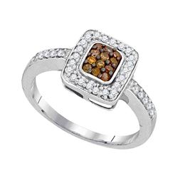 0.30 CTW Cognac-brown Color Diamond Square Cluster Ring 10KT White Gold - REF-26K9W