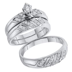 0.25 CTW His & Hers Marquise Diamond Solitaire Matching Bridal Ring 10KT White Gold - REF-41M9H