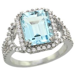 Natural 3.51 ctw blue-topaz & Diamond Engagement Ring 14K White Gold - REF-100A9V