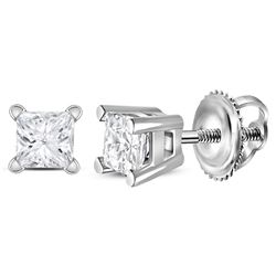 0.26 CTW Princess Diamond Solitaire Stud Earrings 14KT White Gold - REF-25W4K