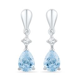 1.72 CTW Created Blue Swiss Topaz & Diamond Dangle Earrings 10KT White Gold - REF-19F4N