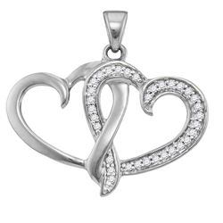 0.10 CTW Diamond Double Joined Heart Pendant 10KT White Gold - REF-9F7N