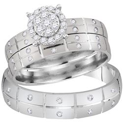 0.34 CTW His & Hers Diamond Cluster Matching Bridal Ring 14KT White Gold - REF-75Y2X
