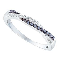 0.25 CTW Black Color Diamond Crossover Ring 10KT White Gold - REF-19F4N