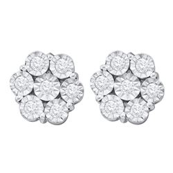 1 CTW Illusion-set Diamond Flower Cluster Earrings 10KT White Gold - REF-71X9Y