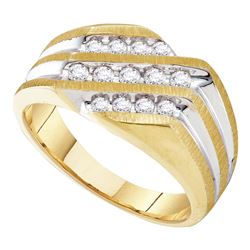 0.50 CTW Mens Channel-set Diamond Triple Row Cluster Ring 10KT Yellow Gold - REF-41F9N