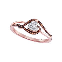 0.16 CTW Red Color Diamond Heart Cluster Ring 10KT Rose Gold - REF-18N2F