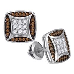 0.50 CTW Cognac-brown Color Diamond Square Cluster Earrings 10KT White Gold - REF-30F2N