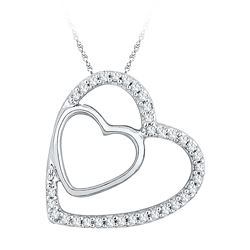 0.12 CTW Diamond Double Heart Pendant 10KT White Gold - REF-9N7F