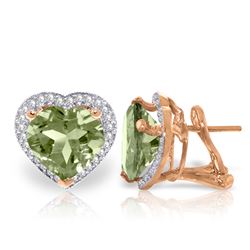 Genuine 6.48 ctw Green Amethyst & Diamond Earrings Jewelry 14KT Rose Gold - REF-101H4X