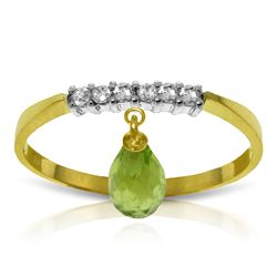 Genuine 1.45 ctw Peridot & Diamond Ring Jewelry 14KT Yellow Gold - REF-34M3T