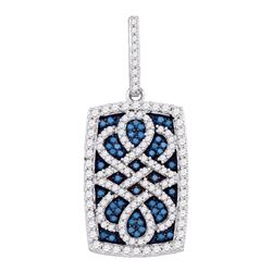 0.90 CTW Blue Color Diamond Rectangle Cluster Pendant 10KT White Gold - REF-49X5Y