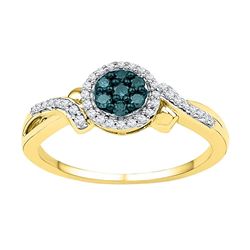 0.26 CTW Blue Color Diamond Cluster Ring 10KT Yellow Gold - REF-22W4K