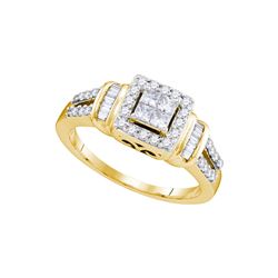 0.50 CTW Princess Diamond Halo Bridal Engagement Ring 10KT Yellow Gold - REF-52Y4X