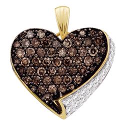 0.85 CTW Cognac-brown Color Diamond Heart Love Pendant 10KT Yellow Gold - REF-22Y4X