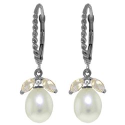 Genuine 9 ctw White Topaz & Pearl Earrings Jewelry 14KT White Gold - REF-39N3R