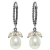 Genuine 9 ctw White Topaz & Pearl Earrings Jewelry 14KT White Gold - REF-39N3R