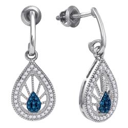 0.25 CTW Blue Color Diamond Teardrop Screwback Earrings 10KT White Gold - REF-26X9Y