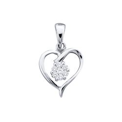 0.08 CTW Diamond Flower Cluster Heart Pendant 10KT White Gold - REF-10M5H