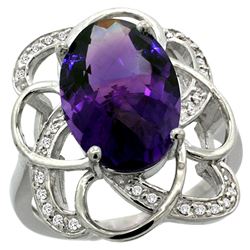 Natural 5.59 ctw amethyst & Diamond Engagement Ring 14K White Gold - REF-59W6K