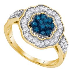 0.50 CTW Blue Color Diamond Octagon Cluster Ring 10KT Yellow Gold - REF-34N4F