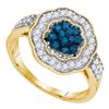 Image 1 : 0.50 CTW Blue Color Diamond Octagon Cluster Ring 10KT Yellow Gold - REF-34N4F