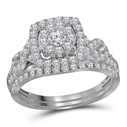 0.99 CTW Diamond Cluster Bridal Engagement Ring 14KT White Gold - REF-89W9K