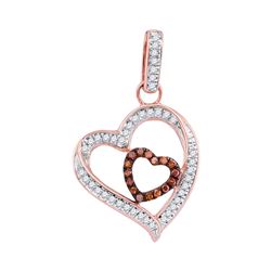 0.16 CTW Red Color Diamond Nested Double Heart Pendant 10KT Rose Gold - REF-16K4W