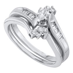 0.25 CTW Marquise Diamond Solitaire Bridal Engagement Ring 10KT White Gold - REF-41N9F