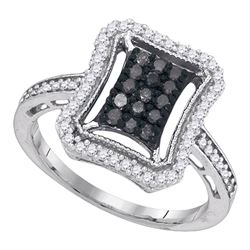 0.50 CTW Black Color Diamond Rectangle Cluster Ring 10KT White Gold - REF-30K2W