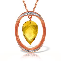 Genuine 9.6 ctw Citrine & Diamond Necklace Jewelry 14KT Rose Gold - REF-109M6T