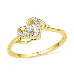 0.08 CTW Diamond Heart Love Promise Bridal Ring 10KT Yellow Gold - REF-11K2W