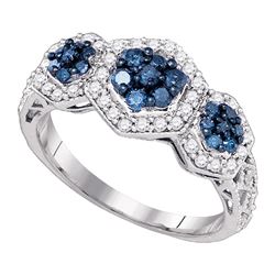 0.75 CTW Blue Color Diamond Flower Cluster Ring 10KT White Gold - REF-37N5F