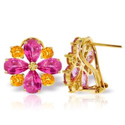 Genuine 4.85 ctw Pink Topaz & Citrine Earrings Jewelry 14KT Yellow Gold - REF-59F5Z