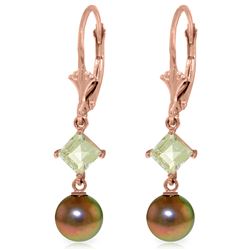 Genuine 5 ctw Pearl & Aquamarine Earrings Jewelry 14KT Rose Gold - REF-32F2Z