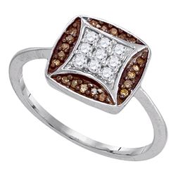 0.25 CTW Cognac-brown Color Diamond Kite Square Cluster Ring 10KT White Gold - REF-22X4Y