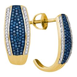 0.51 CTW Blue Color Diamond Half J Hoop Earrings 10KT Yellow Gold - REF-52W4K