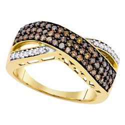 0.70 CTW Cognac-brown Color Diamond Crossover Ring 10KT Yellow Gold - REF-33X8Y