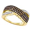 Image 1 : 0.70 CTW Cognac-brown Color Diamond Crossover Ring 10KT Yellow Gold - REF-33X8Y