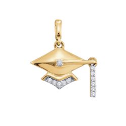 0.08 CTW Diamond Cap Tassle Graduation Pendant 10KT Yellow Gold - REF-12W2K